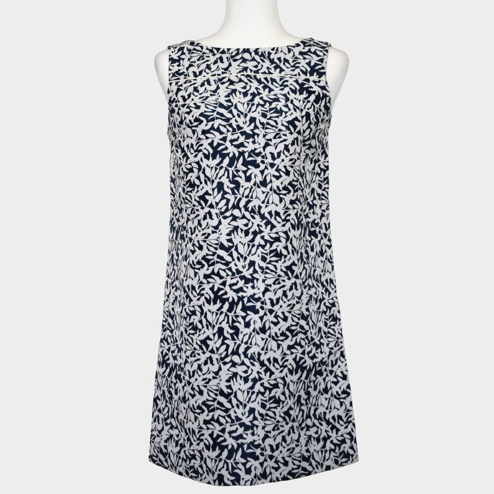 Joe Fresh Shift Dress XS Blue White Leaf Print Sleeveless Mini Career Casual
